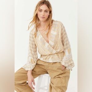 🌟NWT🌟 Rosalie Wrap Top - Free People - Taupe / Yellow